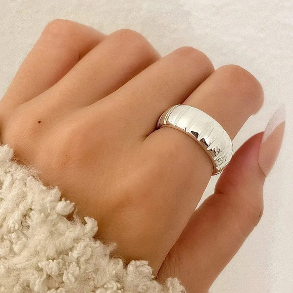 925 Sterling Silver Chunky Silver Ring Textured Ring Wide Ring Band - Picture 1 of 4